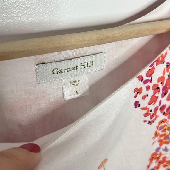Garnet Hill Womens Sleeveless A Line Dress 4 White Pink Floral Cotton Colorful - Picture 4 of 9